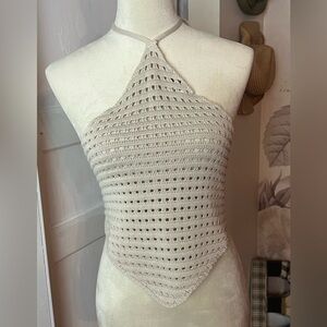 NWT AZURA CROCHETED HALTER TOP SZ LG TAN FESTIVAL SUMMER BEACH VACATION BOHO